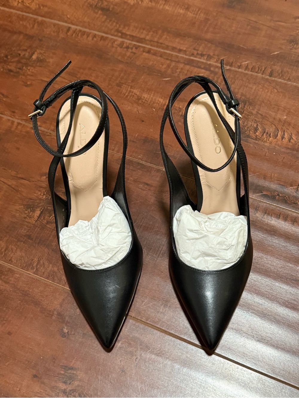 Aldo Black Pointed Slingback Ankle-Strap Heels